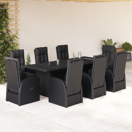 Set de comedor de jardín 9 pzas y cojines ratán sintético negro en Conjuntos de jardín | Comprar online en Foru.es