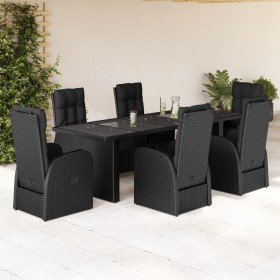 Set de comedor de jardín 7 pzas y cojines ratán sintético negro en Conjuntos de jardín | Comprar online en Foru.es