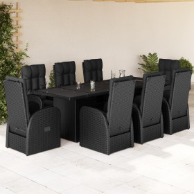 Set de comedor de jardín 9 pzas y cojines ratán sintético negro en Conjuntos de jardín | Comprar online en Foru.es