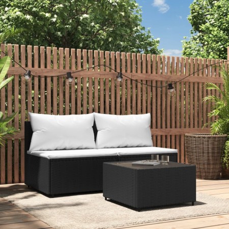 Set de muebles de jardín 3 pzas y cojines ratán sintético negro de , Sofás de exterior - Ref: Foro24-319739, Precio: 152,23 €...