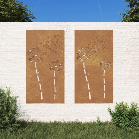 Adorno pared jardín 2 uds acero corten diseño flores 105x55 cm de , Carteles, copias y arte visual - Ref: Foro24-824489, Prec...