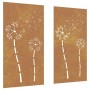 Adorno pared jardín 2 uds acero corten diseño flores 105x55 cm de , Carteles, copias y arte visual - Ref: Foro24-824489, Prec...