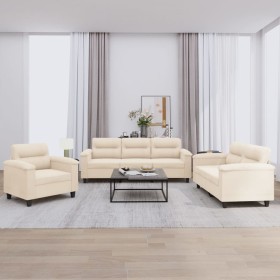 Juego de sofás con cojines 3 piezas tela microfibra beige de , Sofás - Ref: Foro24-3202295, Precio: 771,59 €, Descuento: -5%%