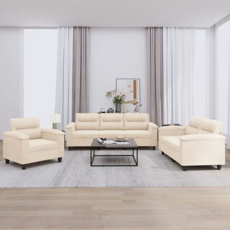 Juego de sofás con cojines 3 piezas tela microfibra beige de , Sofás - Ref: Foro24-3202295, Precio: 771,59 €, Descuento: -5%%