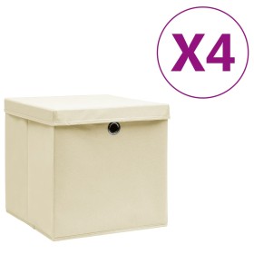 Cajas de almacenaje con tapas 4 uds crema 28x28x28 cm de , Cestas para almacenaje - Ref: Foro24-325216, Precio: 28,63 €, Desc...
