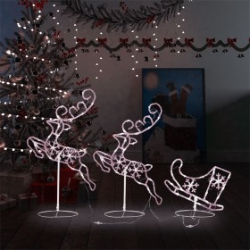 Renos voladores y trineo blanco cálido 260x21x87 cm de , Luces de Navidad - Ref: Foro24-328509, Precio: 70,03 €, Descuento: -5%%