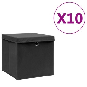Cajas de almacenaje con tapas 10 uds negro 28x28x28 cm de , Cestas para almacenaje - Ref: Foro24-325190, Precio: 61,40 €, Des...