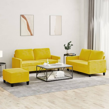 Juego de sofás con cojines 3 piezas terciopelo amarillo de , Sofás - Ref: Foro24-3201512, Precio: 507,80 €, Descuento: -5%%