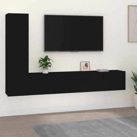 Set de muebles para TV 4 piezas madera contrachapada negro de , Muebles TV - Ref: Foro24-3114311, Precio: 144,39 €, Descuento...