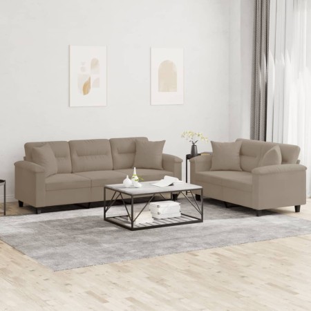 Juego de sofás con cojines 2 piezas tela microfibra gris taupe de , Sofás - Ref: Foro24-3202350, Precio: 609,99 €, Descuento:...