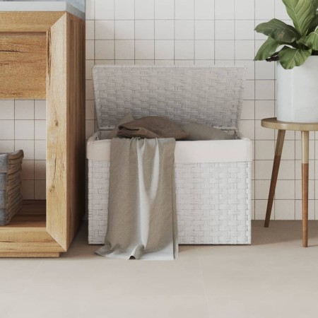 Cesto ropa sucia con tapa ratán sintético blanco 55,5x35x34 cm de , Cestas para ropa - Ref: Foro24-372053, Precio: 62,68 €, D...