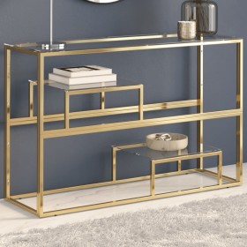 Mesa consola acero inoxidable dorado y vidrio templado de , Mesas consola - Ref: Foro24-350002, Precio: 220,70 €, Descuento: ...
