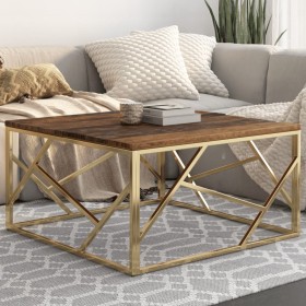 Mesa de centro de acero inoxidable dorado y madera maciza de , Mesas de centro - Ref: Foro24-349950, Precio: 198,69 €, Descue...