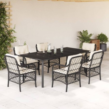 Set de comedor de jardín 7 pzas y cojines ratán sintético negro de , Conjuntos de jardín - Ref: Foro24-3212094, Precio: 755,7...