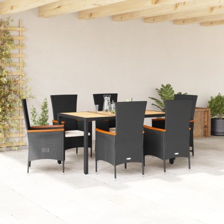 Set de comedor de jardín 7 pzas y cojines ratán sintético negro de , Conjuntos de jardín - Ref: Foro24-3277512, Precio: 697,3...