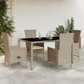 Set comedor de jardín 5 pzas con cojines ratán sintético beige de , Conjuntos de jardín - Ref: Foro24-3277573, Precio: 555,93...