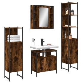 Set de muebles de baño 4 piezas madera contrachapada roble humo de , Muebles de baño - Ref: Foro24-3214767, Precio: 243,67 €,...