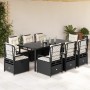 Set de comedor de jardín 9 pzas y cojines ratán sintético negro de , Conjuntos de jardín - Ref: Foro24-3262970, Precio: 974,4...