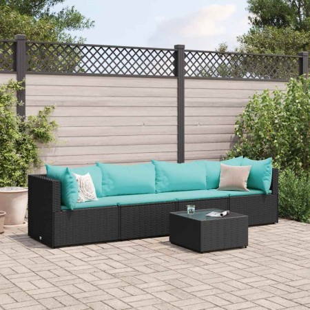 Set de muebles de jardín 5 pzas y cojines ratán sintético negro de , Conjuntos de jardín - Ref: Foro24-3308012, Precio: 328,1...