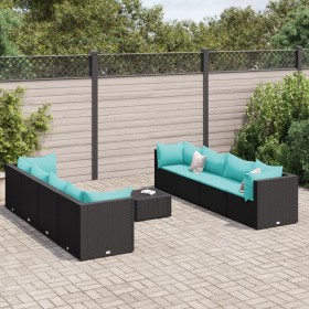 Set de muebles de jardín 9 pzas y cojines ratán sintético negro de , Conjuntos de jardín - Ref: Foro24-3308044, Precio: 655,1...