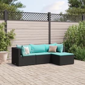 Juego de jardín con cojines 4 piezas ratán sintético negro de , Conjuntos de jardín - Ref: Foro24-3308052, Precio: 258,43 €, ...