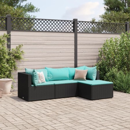 Juego de jardín con cojines 4 piezas ratán sintético negro de , Conjuntos de jardín - Ref: Foro24-3308052, Precio: 258,43 €, ...