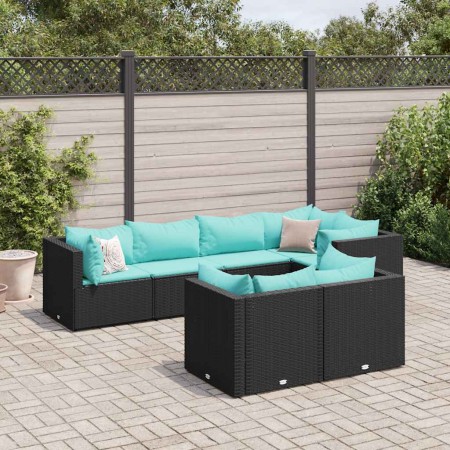Set de muebles de jardín y cojines 7 pzas ratán sintético negro de , Conjuntos de jardín - Ref: Foro24-3308188, Precio: 504,1...
