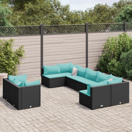 Set de sofás de jardín con cojines 9 pzas ratán sintético negro de , Conjuntos de jardín - Ref: Foro24-3308300, Precio: 656,7...