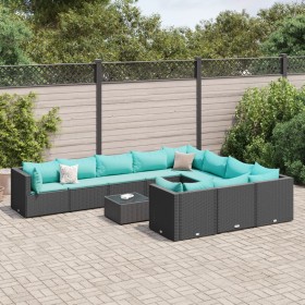 Set de sofás de jardín 11 pzas y cojines ratán sintético negro de , Conjuntos de jardín - Ref: Foro24-3308340, Precio: 799,04...