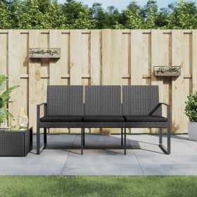 Banco jardín 3 plazas cojines PP aspecto de ratán gris oscuro de , Bancos de jardín - Ref: Foro24-360214, Precio: 160,57 €, D...