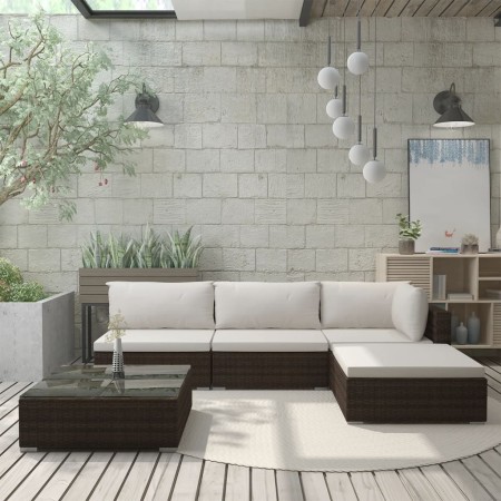 Set muebles de jardín 5 piezas y cojines ratán sintético marrón de , Conjuntos de jardín - Ref: Foro24-46781, Precio: 466,56 ...