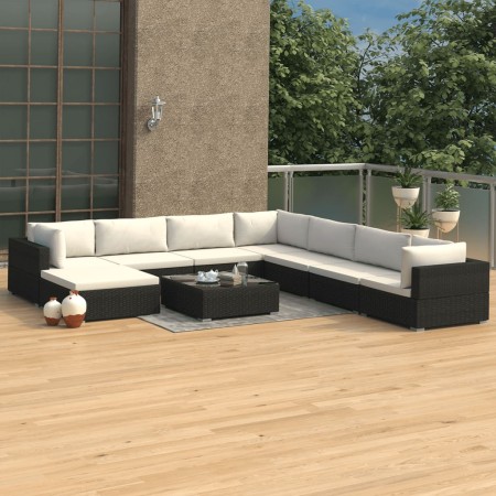 Set de muebles de jardín 9 pzas y cojines ratán sintético negro de , Conjuntos de jardín - Ref: Foro24-46774, Precio: 822,99 ...