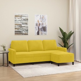 Sofá de 3 plazas con taburete terciopelo amarillo 180 cm de , Sofás - Ref: Foro24-3201061, Precio: 300,98 €, Descuento: %