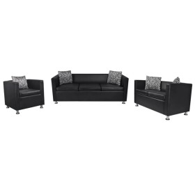 Conjunto de sofás de 2 y 3 plazas y sillón de cuero artificial negro de , Sofás - Ref: Foro24-272179, Precio: 826,60 €, Descu...
