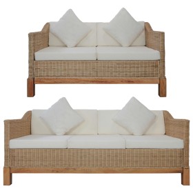 Juego de sofás con cojines 2 piezas ratán natural de , Sofás - Ref: Foro24-278615, Precio: 1,00 €, Descuento: %