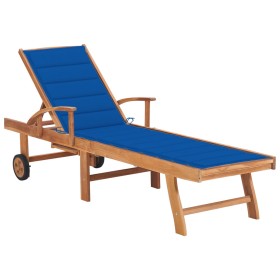 Tumbona con cojín azul royal madera maciza de teca de , Tumbonas - Ref: Foro24-3063016, Precio: 273,91 €, Descuento: %