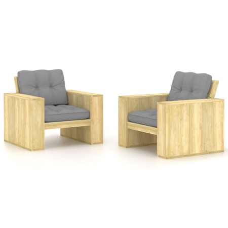 Sillas de jardín cojines 2 uds gris madera de pino impregnada de , Sillas de jardín - Ref: Foro24-3065790, Precio: 406,49 €, ...