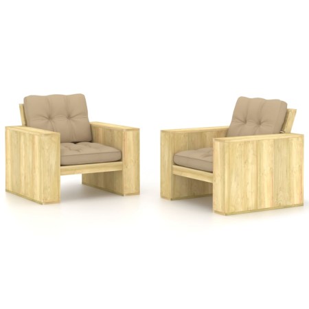 Sillas de jardín cojines 2 uds beige madera de pino impregnada de , Sillas de jardín - Ref: Foro24-3065792, Precio: 395,38 €,...