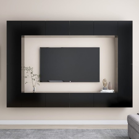 Set de muebles de salón TV 8 piezas madera ingeniería negro de , Muebles TV - Ref: Foro24-3078775, Precio: 467,91 €, Descuent...