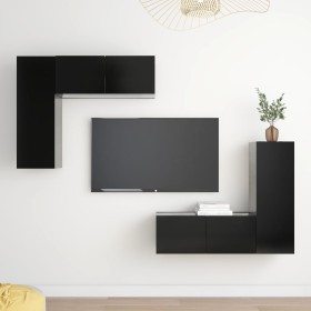 Set de muebles de salón TV 4 piezas madera de ingeniería negro de , Muebles TV - Ref: Foro24-3078794, Precio: 172,20 €, Descu...