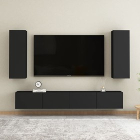 Set de muebles de salón TV 4 pzas madera de ingeniería negro de , Muebles TV - Ref: Foro24-3078749, Precio: 172,20 €, Descuen...