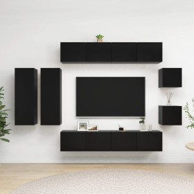 Set de muebles de salón TV 8 piezas madera ingeniería negro de , Muebles TV - Ref: Foro24-3078810, Precio: 301,76 €, Descuent...