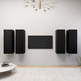 Mueble para TV 4 pzas madera de ingeniería negro 30,5x30x90 cm de , Muebles TV - Ref: Foro24-3078846, Precio: 163,37 €, Descu...