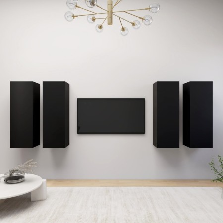 Mueble para TV 4 pzas madera de ingeniería negro 30,5x30x90 cm de , Muebles TV - Ref: Foro24-3078846, Precio: 163,37 €, Descu...