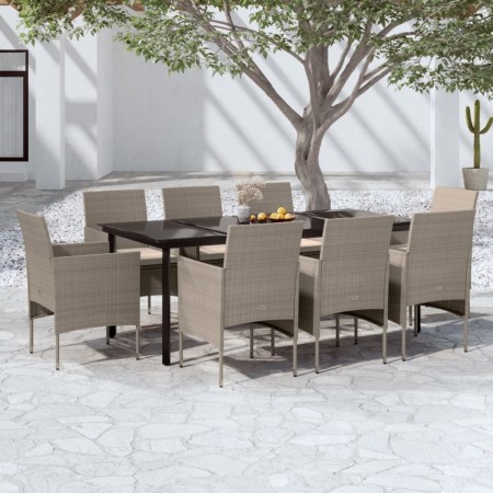 Juego de comedor para jardín 9 piezas con cojines beige y negro de , Conjuntos de jardín - Ref: Foro24-3099298, Precio: 790,1...