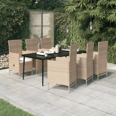 Juego de comedor de jardín 7 piezas con cojines beige de , Conjuntos de jardín - Ref: Foro24-3099459, Precio: 917,05 €, Descu...