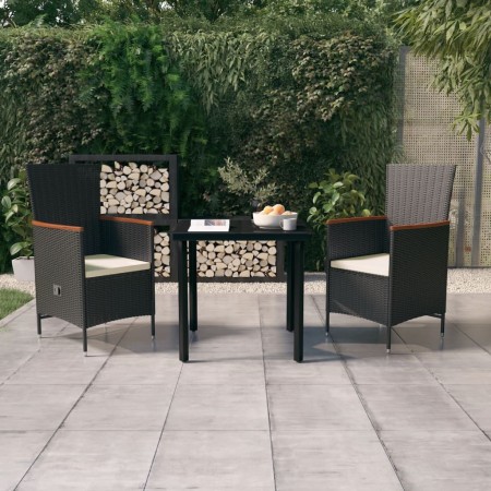 Juego de comedor de jardín 3 piezas con cojines negro de , Conjuntos de jardín - Ref: Foro24-3099425, Precio: 353,37 €, Descu...