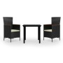 Juego de comedor de jardín 3 piezas con cojines negro de , Conjuntos de jardín - Ref: Foro24-3099425, Precio: 353,37 €, Descu...