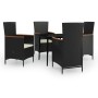 Juego de comedor de jardín 5 piezas con cojines negro de , Conjuntos de jardín - Ref: Foro24-3099444, Precio: 633,62 €, Descu...