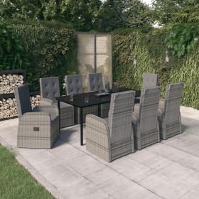Juego de comedor de jardín 9 pzas con cojines gris de , Conjuntos de jardín - Ref: Foro24-3099478, Precio: 1,00 €, Descuento: %